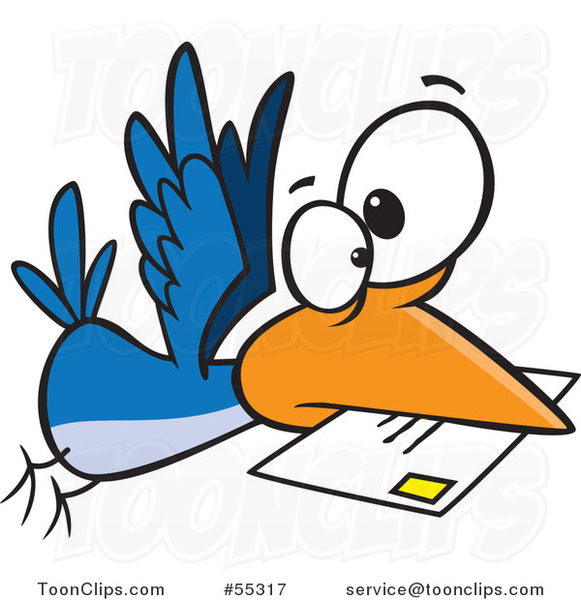 Cartoon Blue Bird Delivering Air Mail