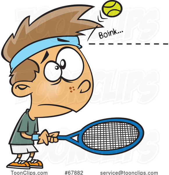 Cartoon Boy Being Bonked on the Head by a Tennis Ball
