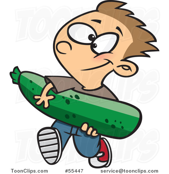 Cartoon Boy Carrying a Giant Zucchini