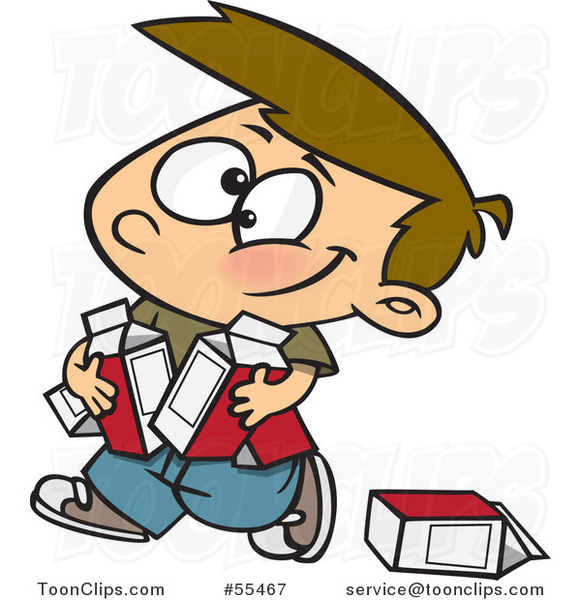Cartoon Boy Carrying Quarts of Milk