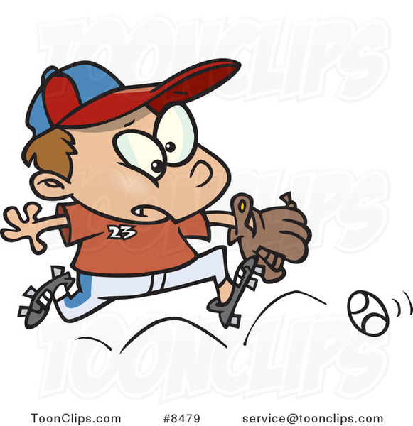 Cartoon Boy Chasing a Baseball