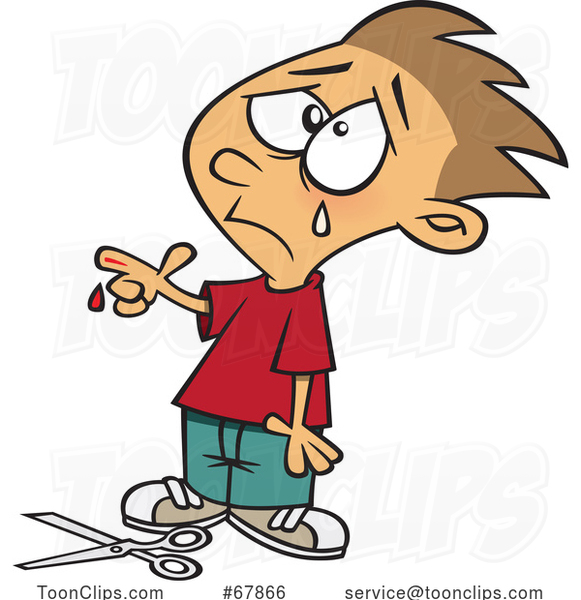 Cartoon Boy Crying over a Scissor Cut