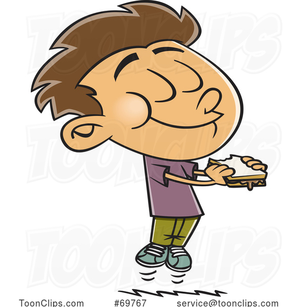 Cartoon Boy Enjoying a Delicious Sandwich
