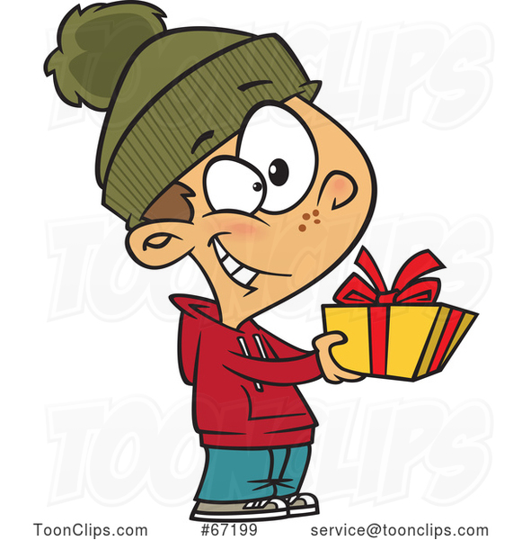 Cartoon Boy Giving a Christmas Gift
