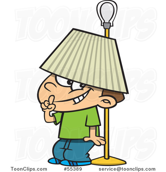 Cartoon Boy Hiding Under a Lamp Shade.