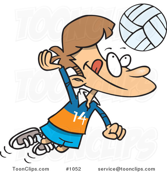 Cartoon Boy Hitting a Volleyball #1052 by Ron Leishman