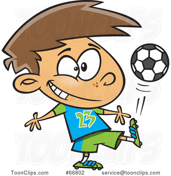 Cartoon Boy Kicking A Soccer Ball By Ron Leishman