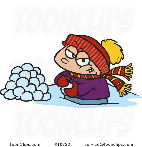 Cartoon Boy Making Snowballs for a Fight