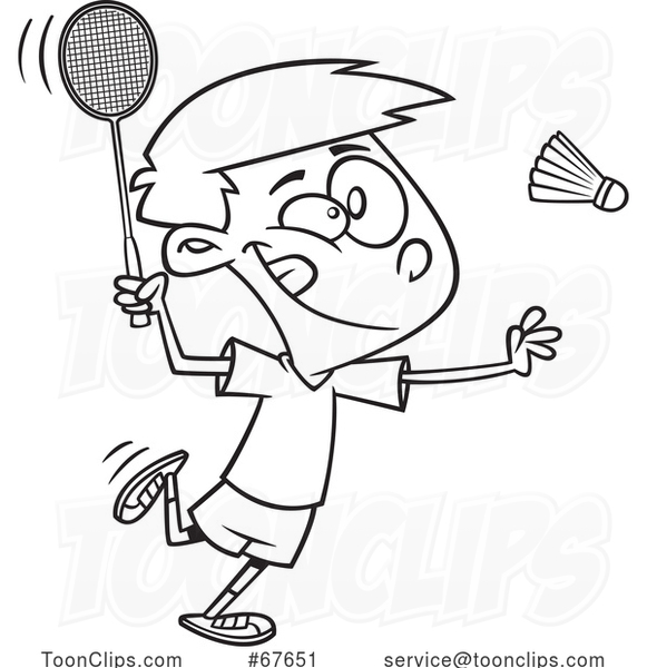 Cartoon Boy Playing Badminton