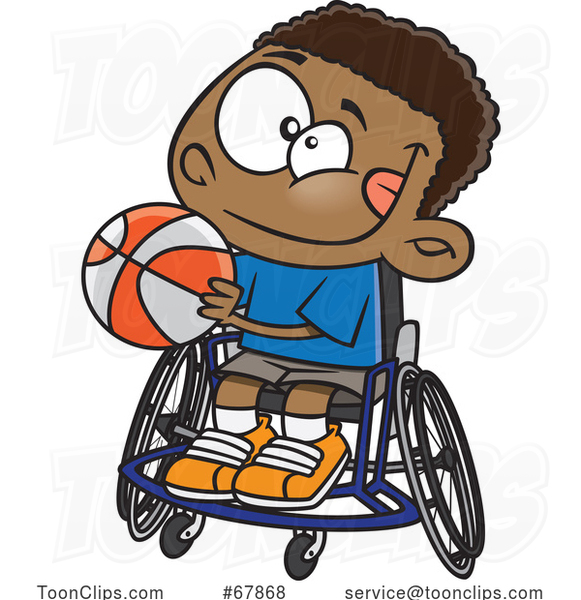 Cartoon Boy Playing Basketball in a Wheelchair