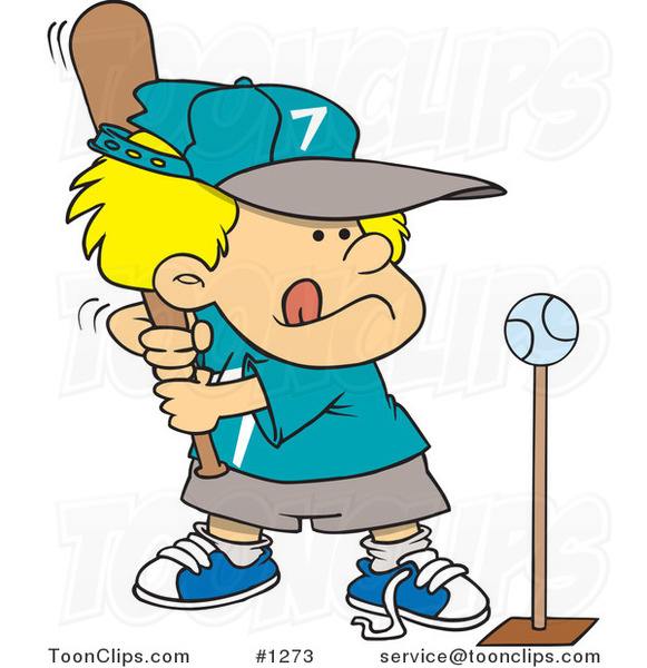 Cartoon Boy Playing Tee Ball