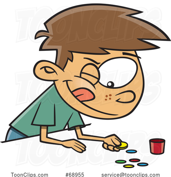 Cartoon Boy Playing Tiddlywinks
