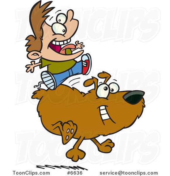 Cartoon Boy Riding a Dog
