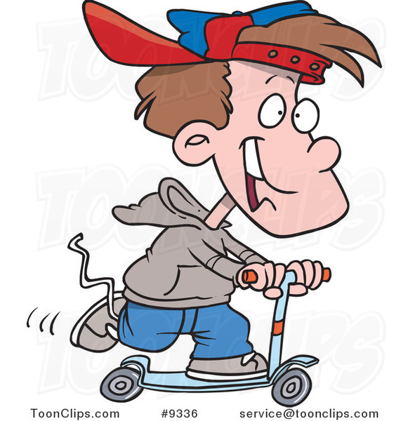Cartoon Boy Riding a Scooter #9336 by Ron Leishman