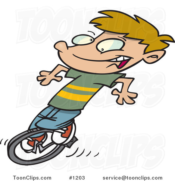 Cartoon Boy Riding a Unicycle #1203 by Ron Leishman