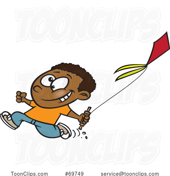 Cartoon Boy Running with a Kite