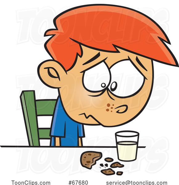 Cartoon Boy Sadly Looking at a Crumbled Cookie