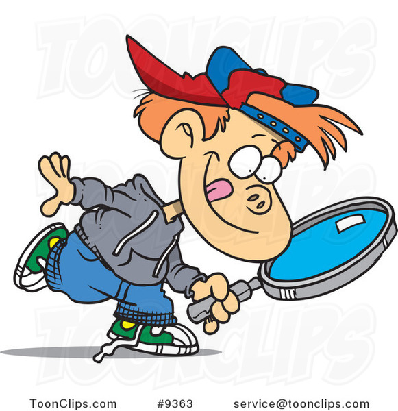 Cartoon Boy Seeking with a Magnifying Glass #9363 by Ron Leishman