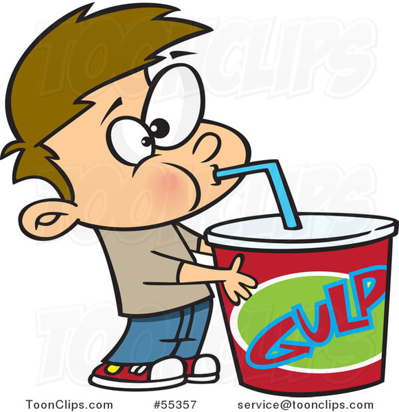 Cartoon Boy Taking a Gulp from a Large Fountain Soda #55357 by Ron Leishman