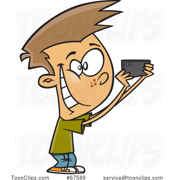 Cartoon Boy Taking Pics with His Phone