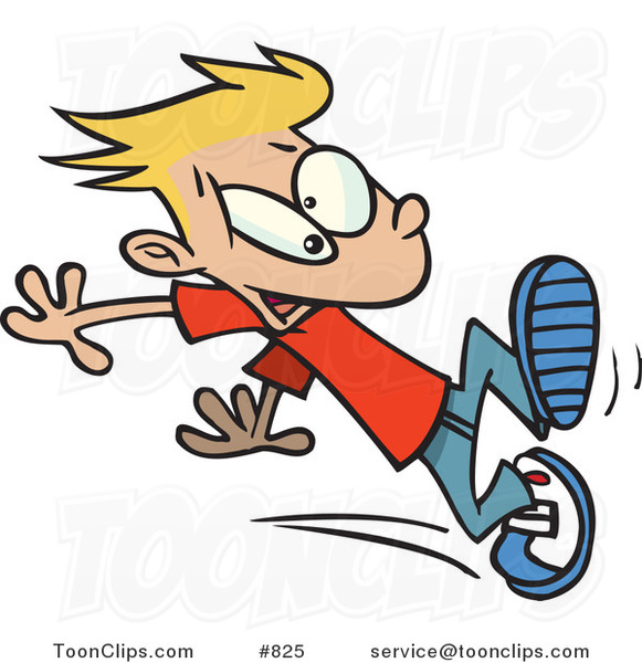 Cartoon Boy Trying to Stop Himself when Running #825 by Ron Leishman