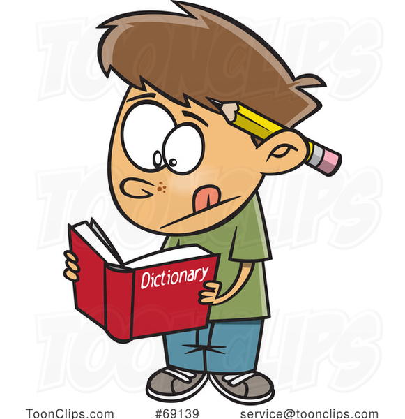 Cartoon Boy Using a Dictionary
