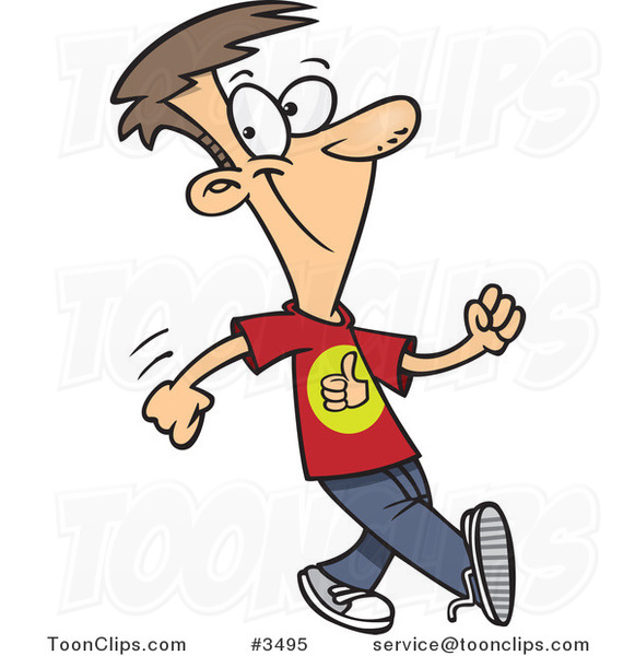 Cartoon Boy Walking with a Good Attitude #3495 by Ron Leishman