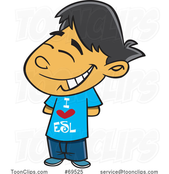 Cartoon Boy with an I Love ESL Shirt