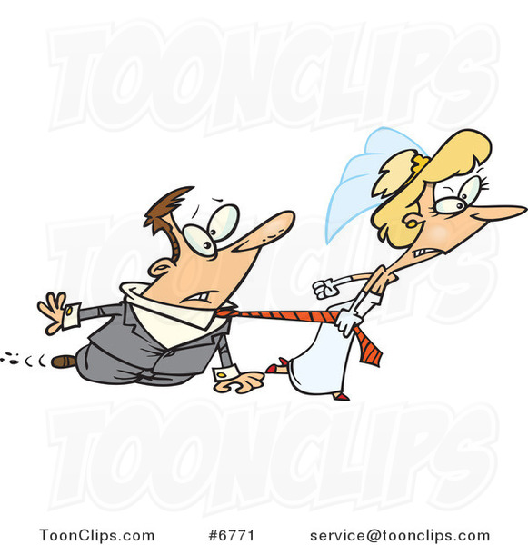 Cartoon Bride Dragging Her Groom #6771 by Ron Leishman