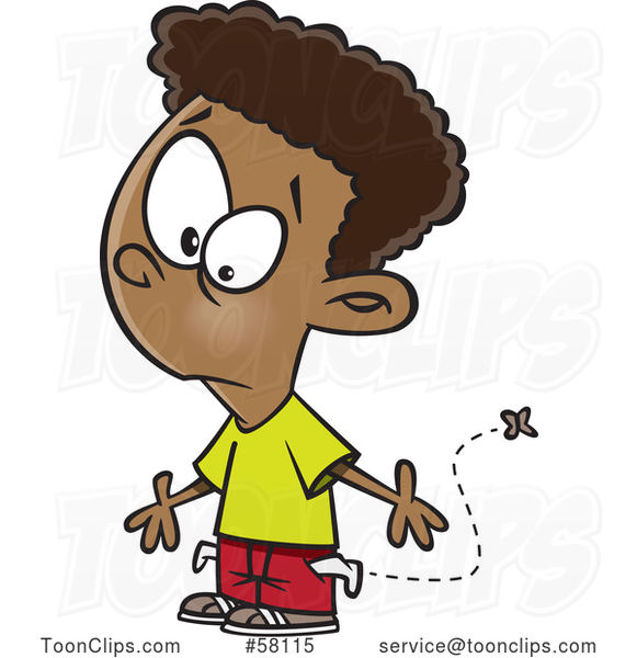 Cartoon Broke Boy with His Pockets Turned out