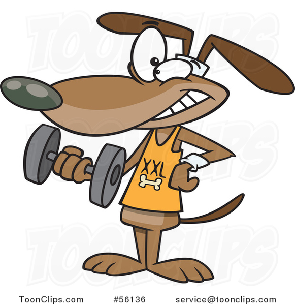 Cartoon Brown Dog Working out with a Dumbbell