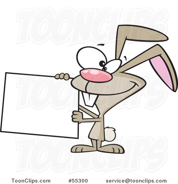 Cartoon Brown Easter Bunny Rabbit Holding a Sign