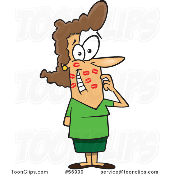 Cartoon Brunette White Lady Gushing After Getting Kissed All over Her Face