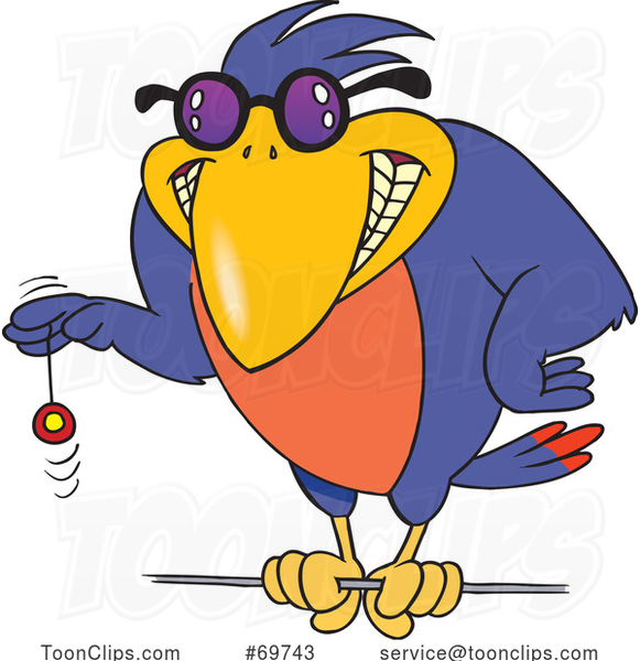 Cartoon Buff Bird Playing with a Yoyo