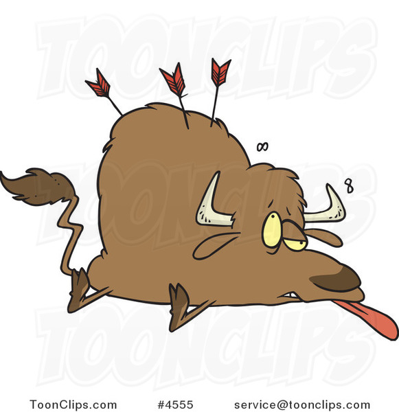 Cartoon Buffalo Shot with Arrows #4555 by Ron Leishman