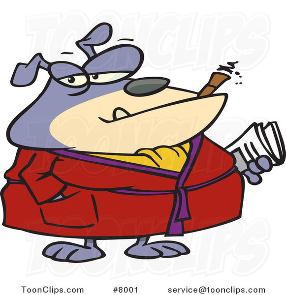 Cartoon Bulldog Smoking a Cigar in His Robe