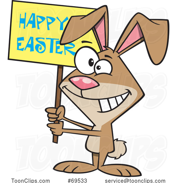 Cartoon Bunny Holding a Happy Easter Sign