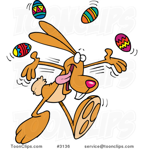 Cartoon Bunny Juggling Easter Eggs