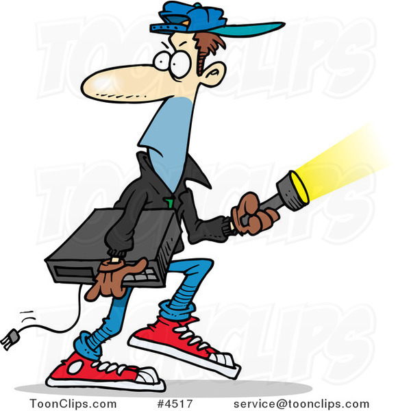 Cartoon Burglar Carrying an Electronic Device #4517 by Ron Leishman