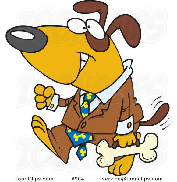 Cartoon Business Dog Carrying a Bone Briefcase