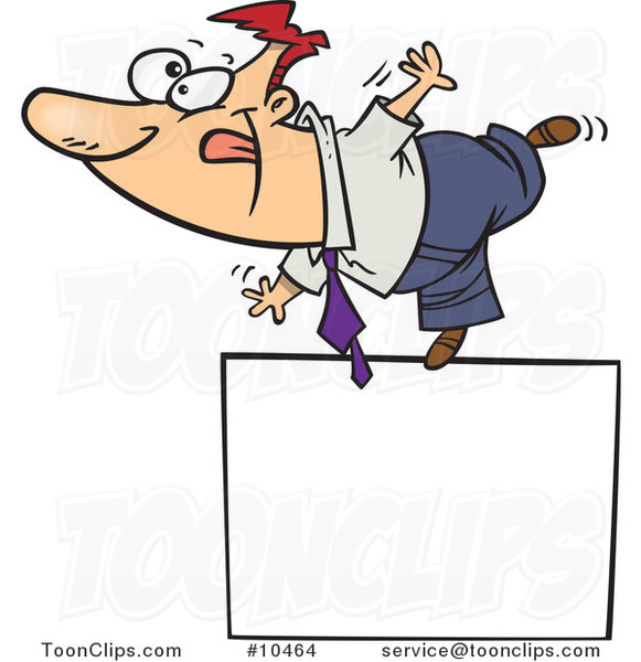 Cartoon Business Man Balanced on a Blank Sign