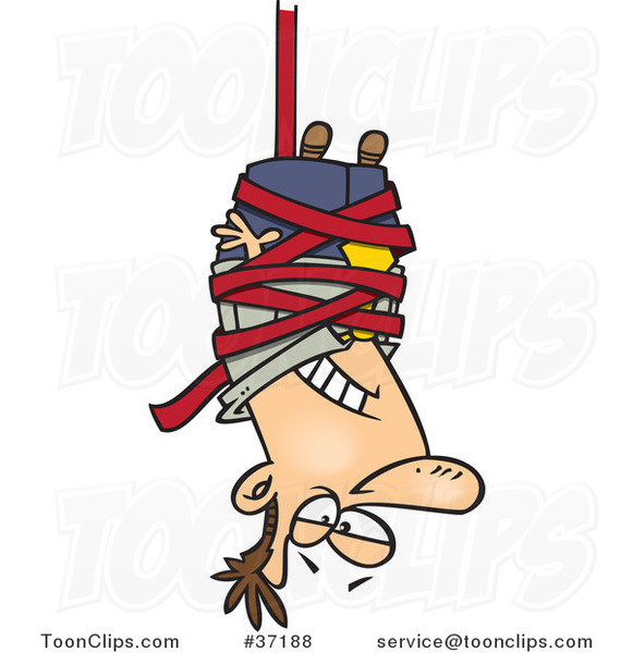 man hanging upside down cartoon