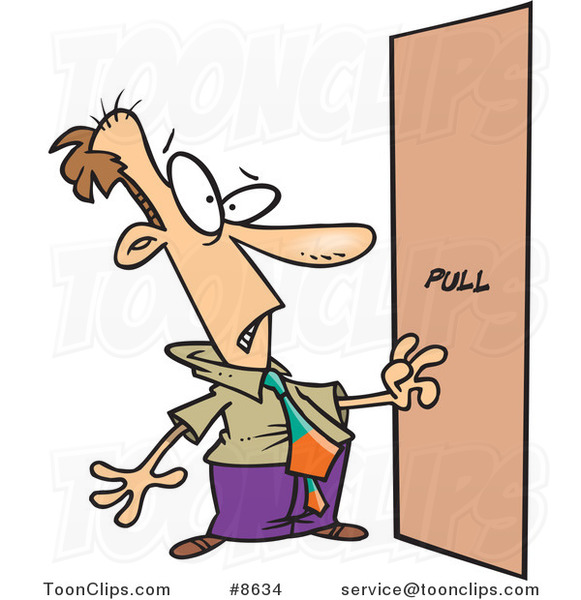 Cartoon Business Man Facing a Door Without a Handle #8634 by Ron Leishman