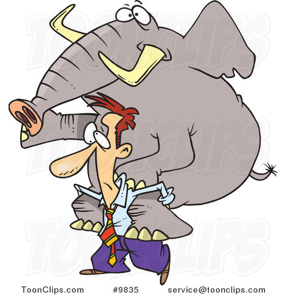 Cartoon Business Man Giving an Elephant a Piggy Back Ride