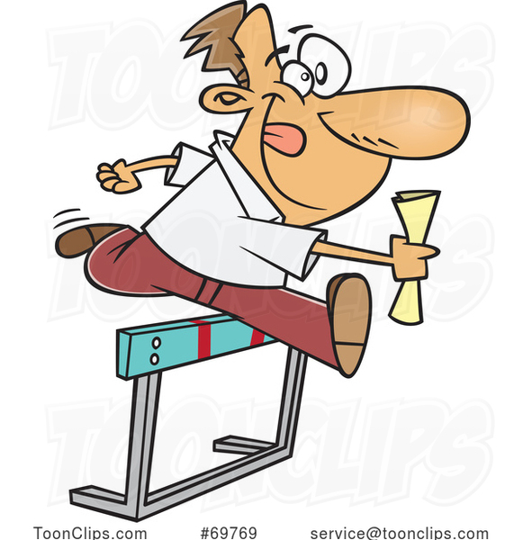 Cartoon Business Man Leaping a Hurdle