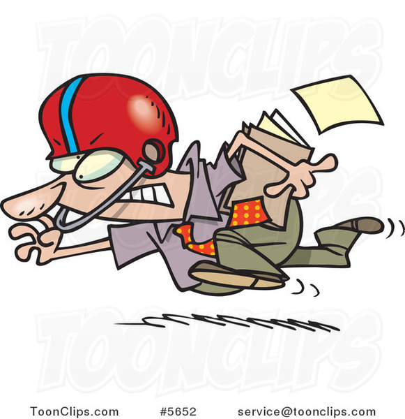 Cartoon Business Man Running with a File and Wearing a Helmet