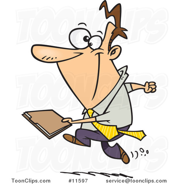 Cartoon Business Man Running with a File