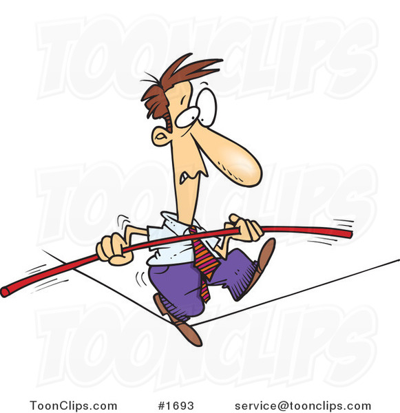 Cartoon Business Man Trying to Maintain Balance on a Tight Rope #1693 by  Ron Leishman