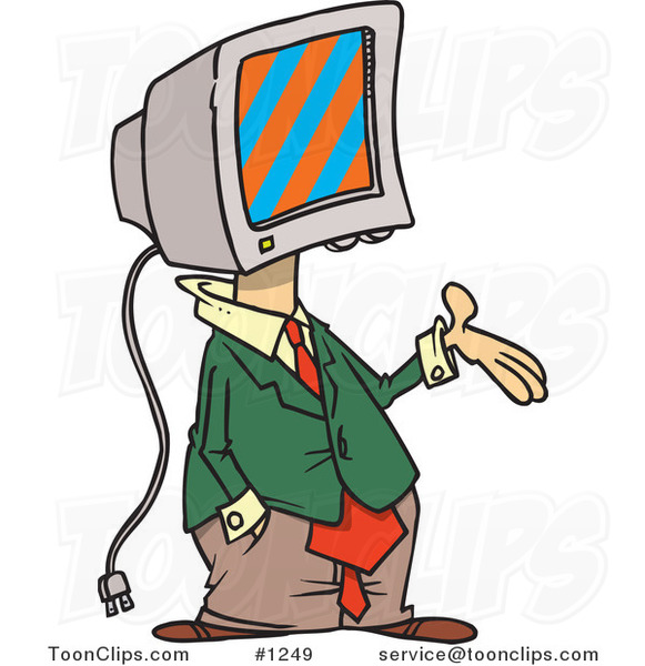 Cartoon Business Man with a Computer Head #1249 by Ron Leishman
