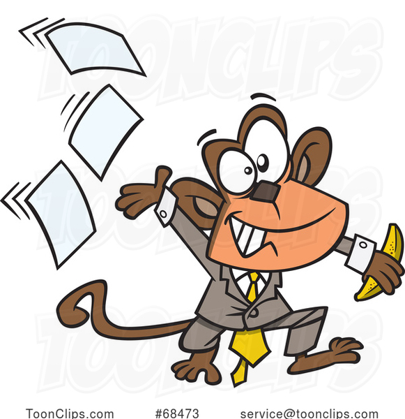 Cartoon Business Monkey Tossing Papers